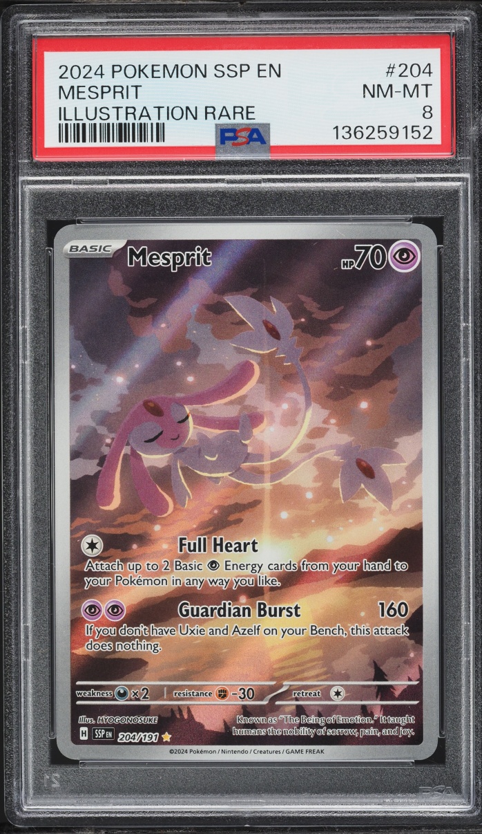 2024 Pokemon Scarlet & Violet Surging Sparks IR Mesprit #204 PSA 8 NM-MT