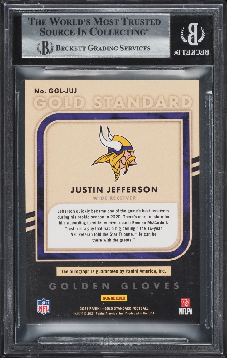 2021 Panini Gold Standard Golden Gloves Justin Jefferson AUTO /99 #GGL-JUJ BGS 8.5 NM-MT+