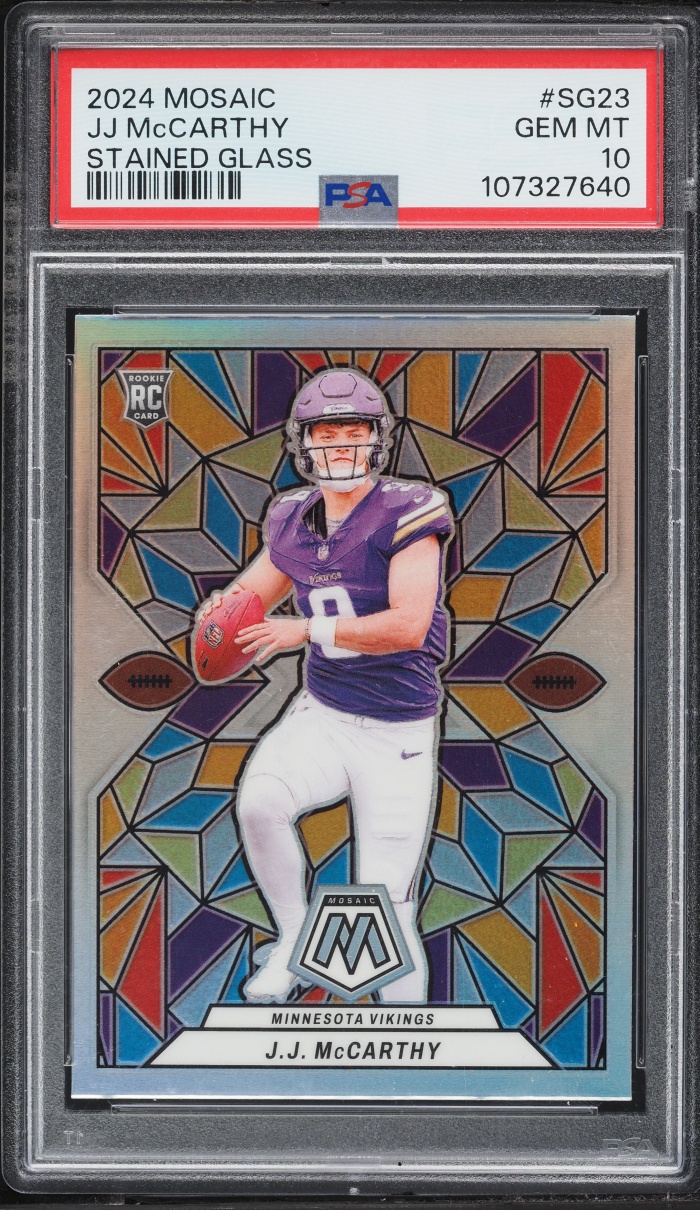 2024 Panini Mosaic Stained Glass J.J. McCarthy ROOKIE #SG-23 PSA 10 GEM MINT