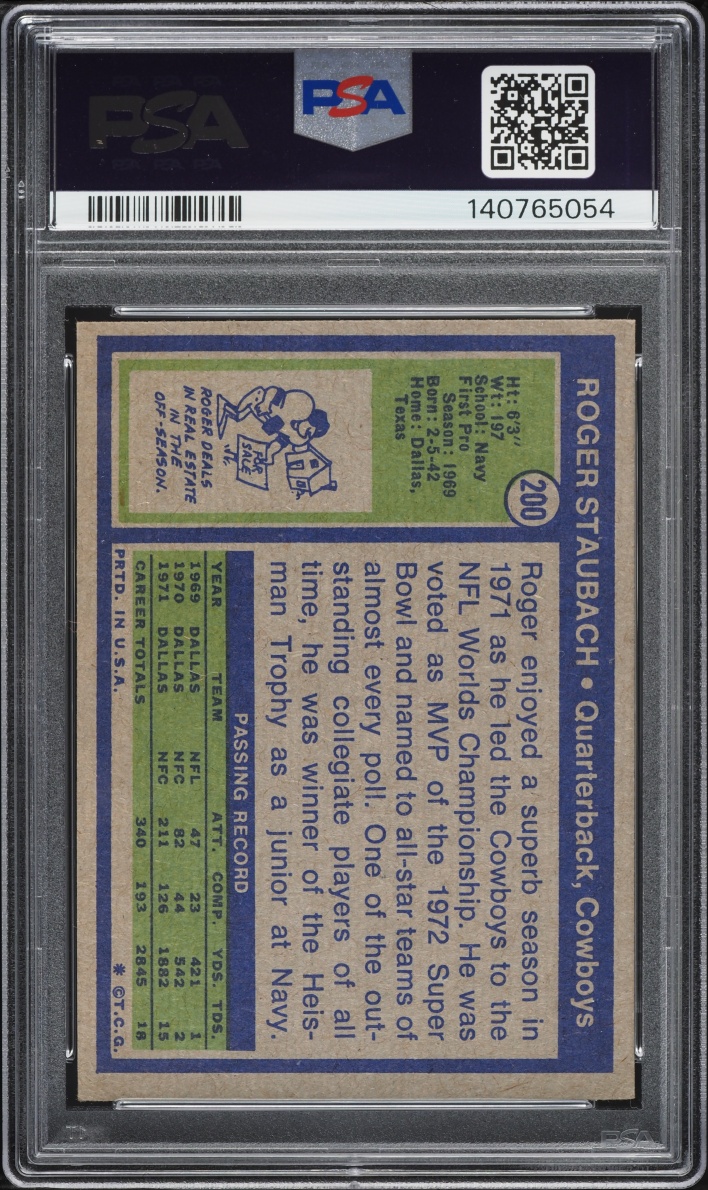 1972 Topps Football Roger Staubach ROOKIE #200 PSA 3.5 VG+