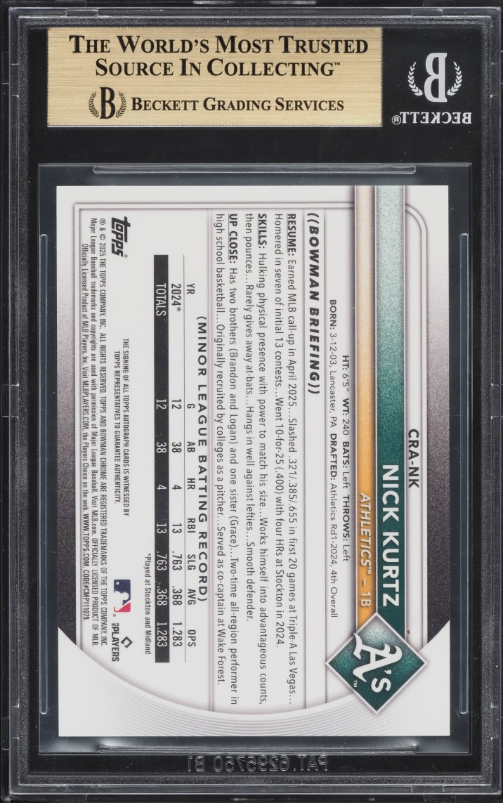 2025 Bowman Chrome Mega Box Orange Refractor Nick Kurtz ROOKIE AUTO /25 #CRA-NK BGS 9.5 GEM