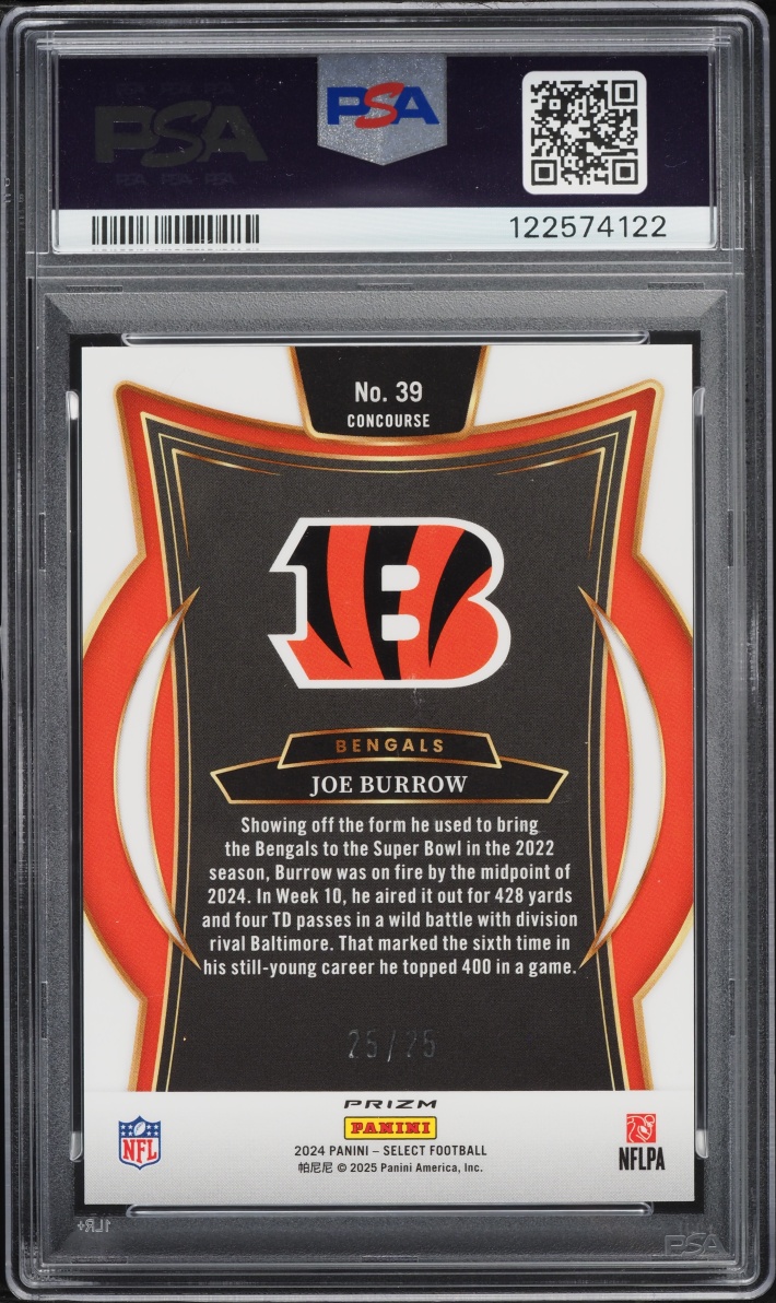 2024 Select Concourse Tie-Dye Shock Joe Burrow 25/25 #39 PSA 10 GEM MINT