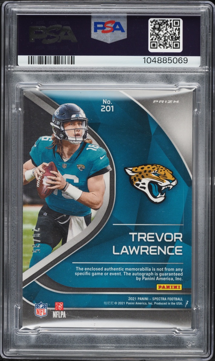 2021 Panini Spectra Neon Green Trevor Lawrence ROOKIE PATCH AUTO /35 #201 PSA 8 NM-MT