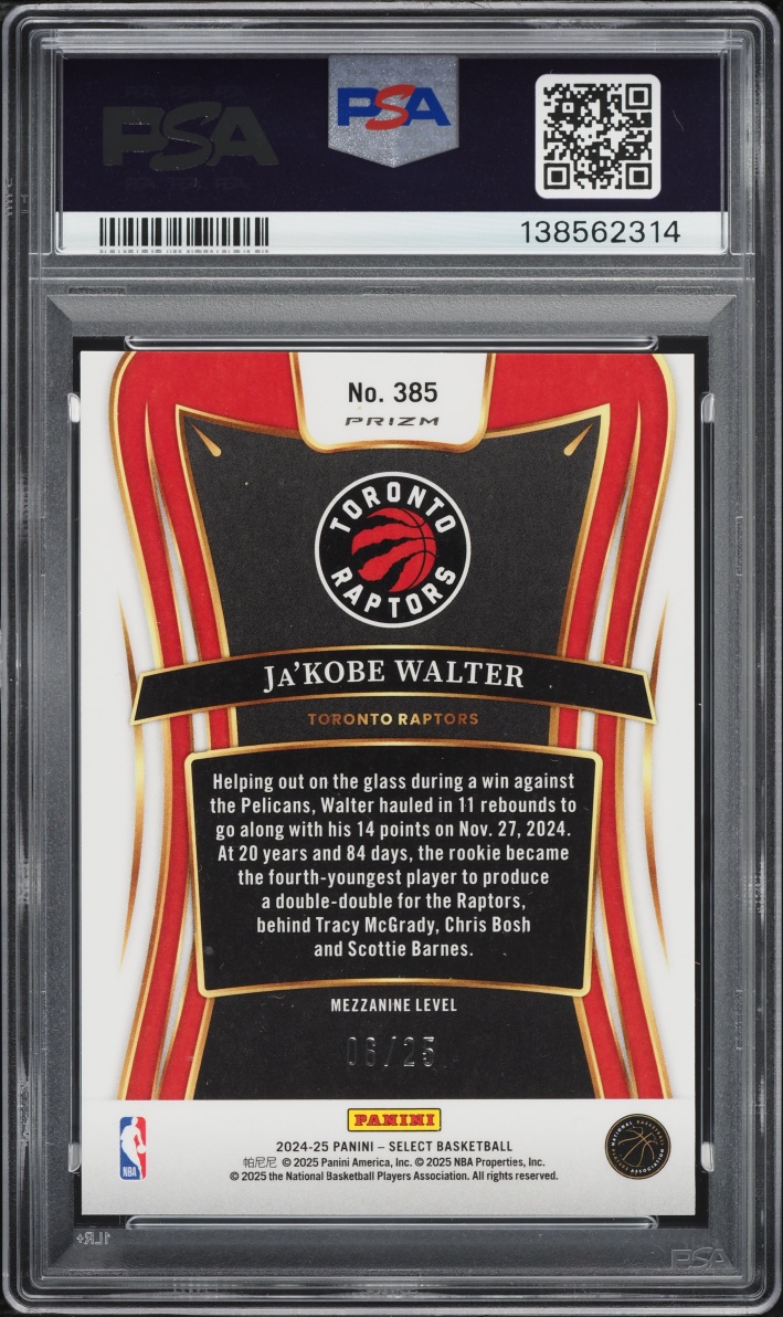 2024 Select Mezzanine Level Tie-Dye Prizm Ja'kobe Walter ROOKIE /25 #385 PSA 9 MINT