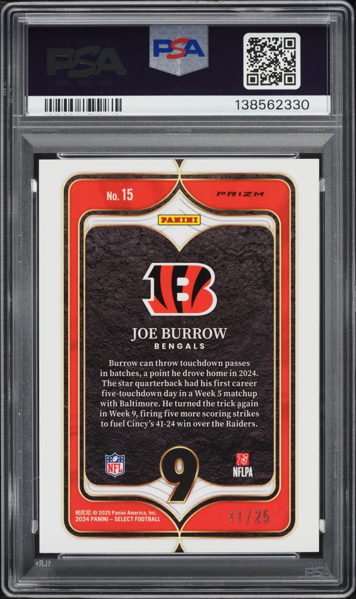 2024 Select Numbers Tie-Dye Prizm Joe Burrow /25 #15 PSA 9 MINT