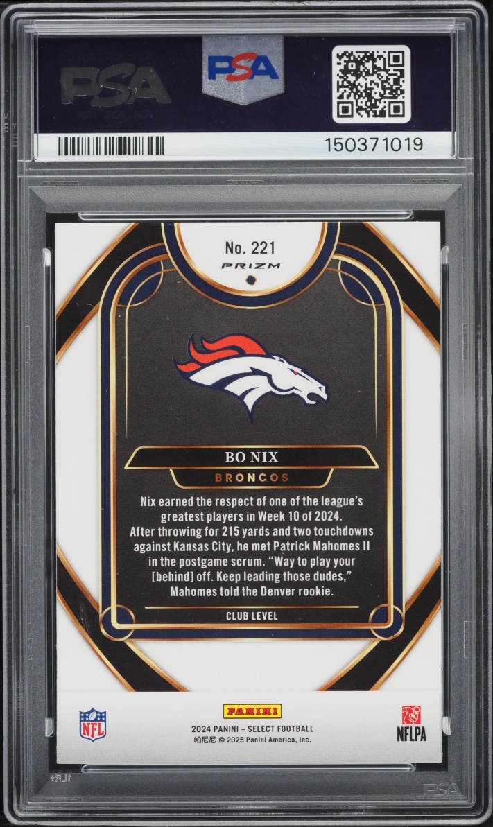 2024 Select Club Level Red & Yellow Shock Bo Nix ROOKIE #221 PSA 10 GEM MINT