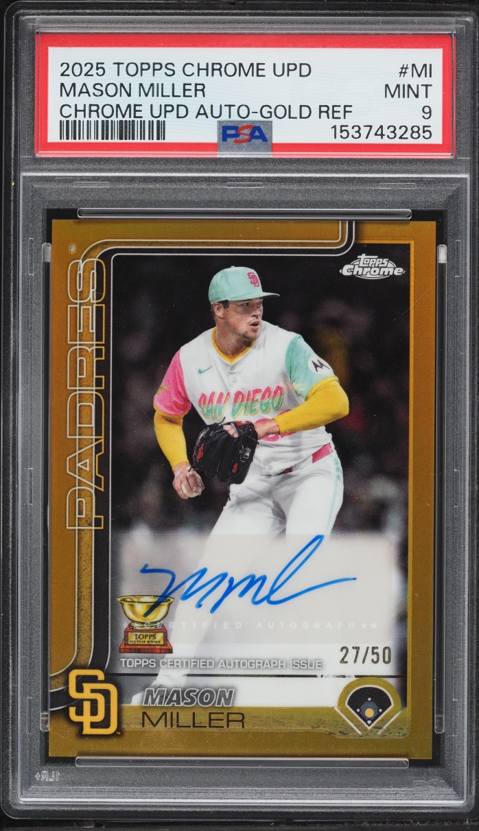 2025 Topps Chrome Update Gold Refractor Mason Miller AUTO /50 #AC-MI PSA 9 MINT