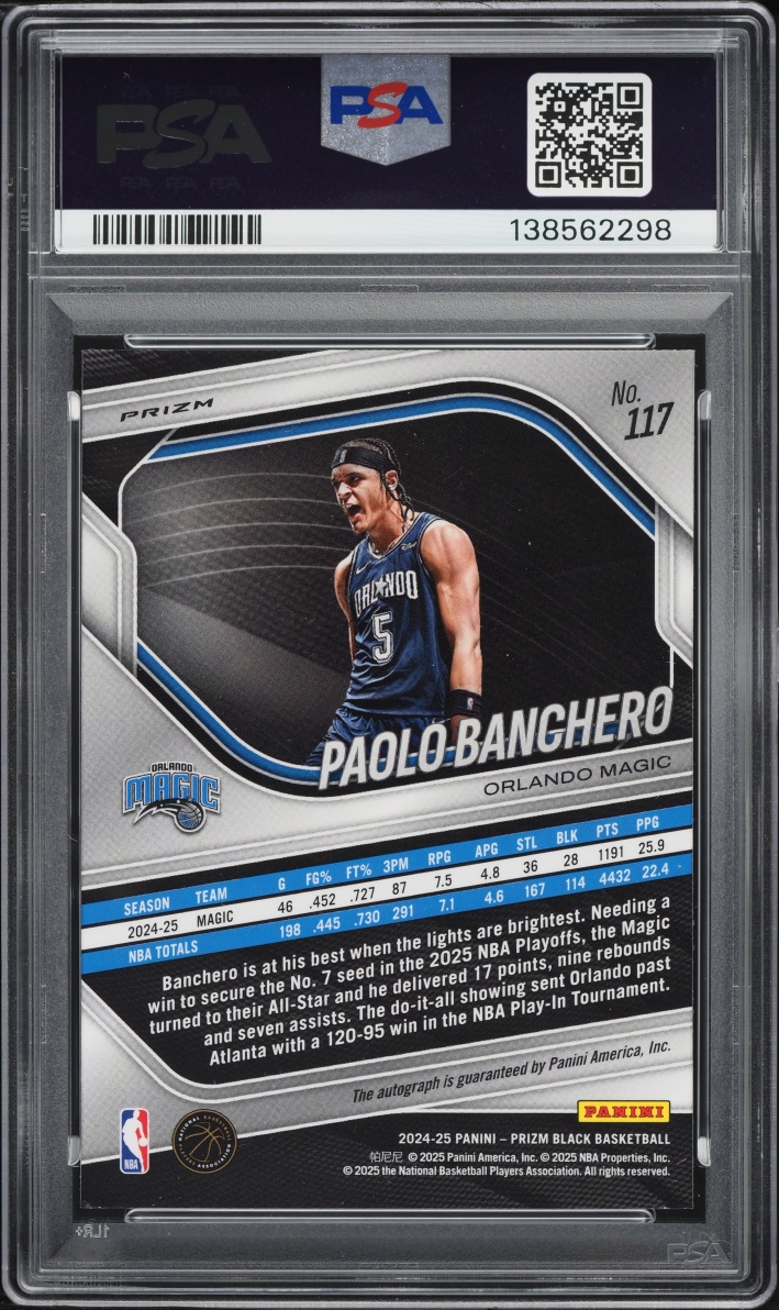 2024 Panini Prizm Black Silver Paolo Banchero AUTO #117 PSA 10 GEM MINT