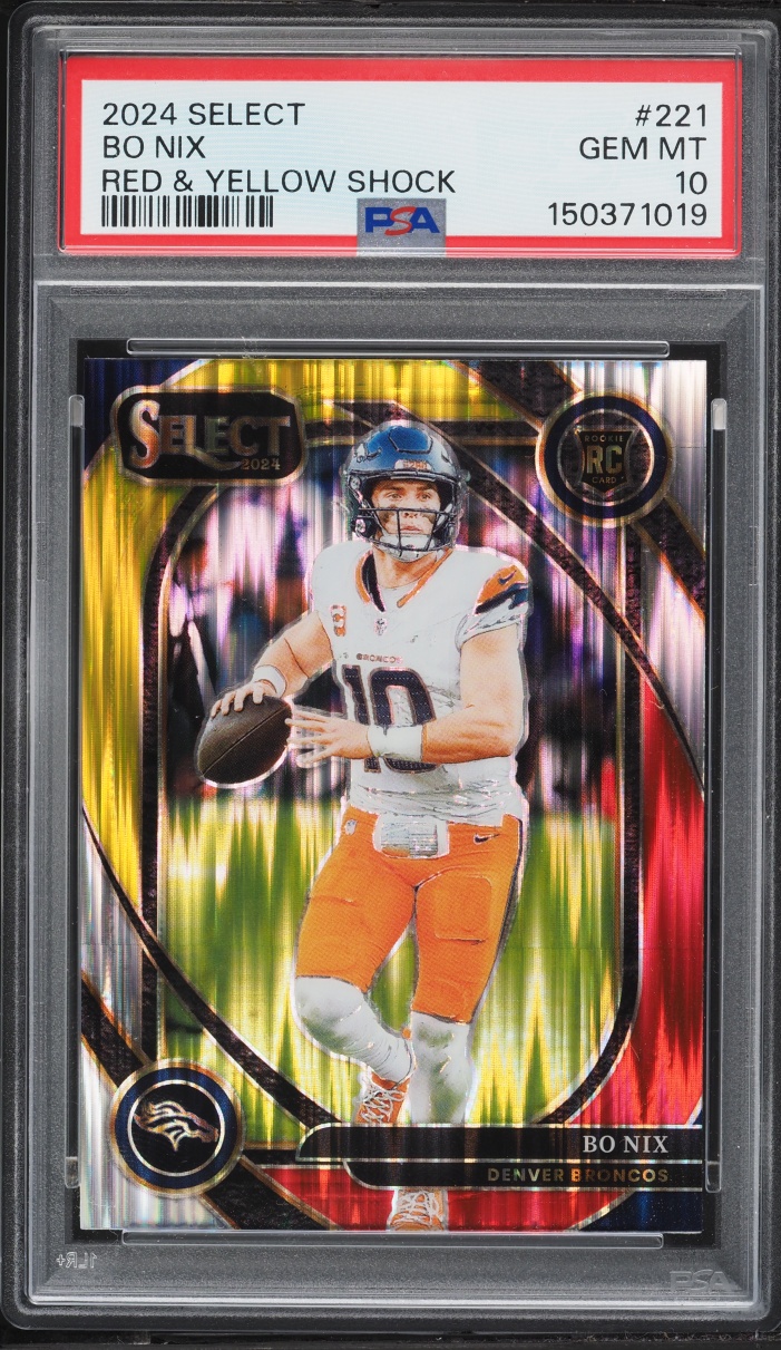 2024 Select Club Level Red & Yellow Shock Bo Nix ROOKIE #221 PSA 10 GEM MINT