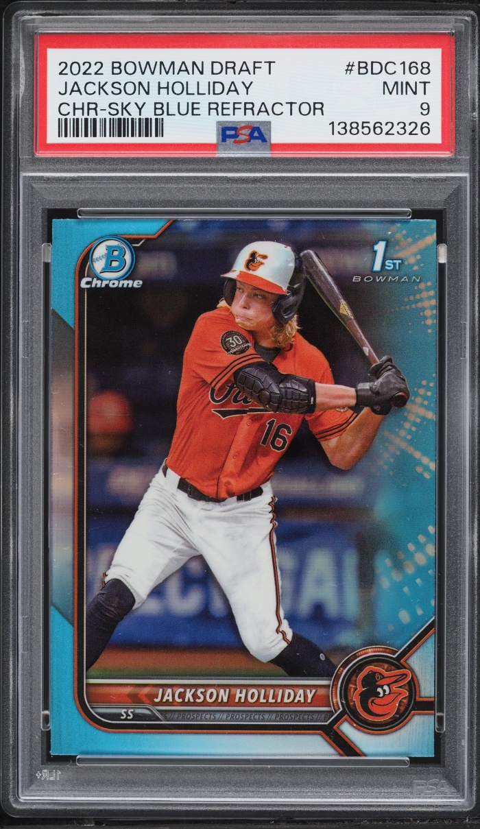 2022 Bowman Chrome Sky Blue Refractor Jackson Holliday PROSPECT #BDC-168 PSA 9 MINT