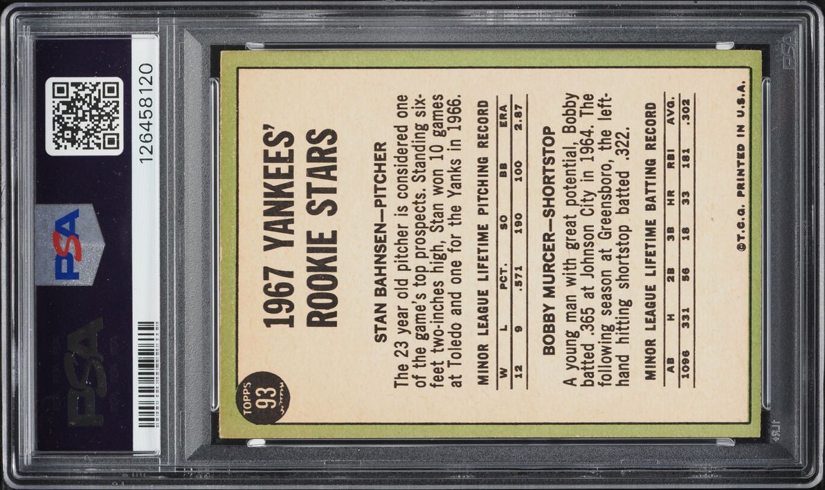 1967 Topps Yankees Rookies #93 PSA 4 VGEX