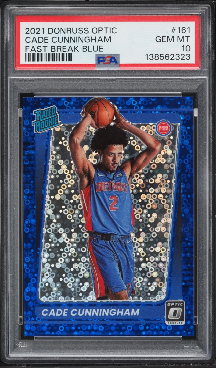 2021 Donruss Optic Fast Break Blue Cade Cunningham ROOKIE /50 #161 PSA 10 GEM MINT