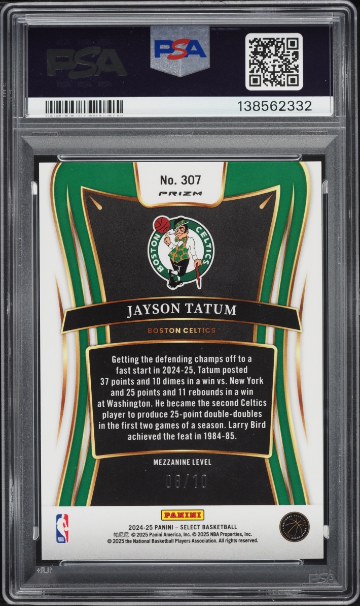 2024 Select Mezzanine Level Gold Prizm Jayson Tatum /10 #307 PSA 10 GEM MINT