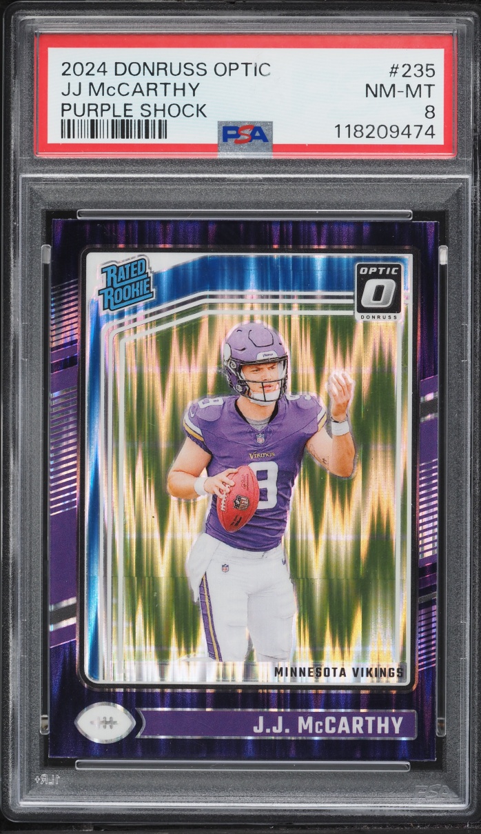 2024 Donruss Optic Purple Shock Prizm J.J. McCarthy ROOKIE #235 PSA 8 NM-MT