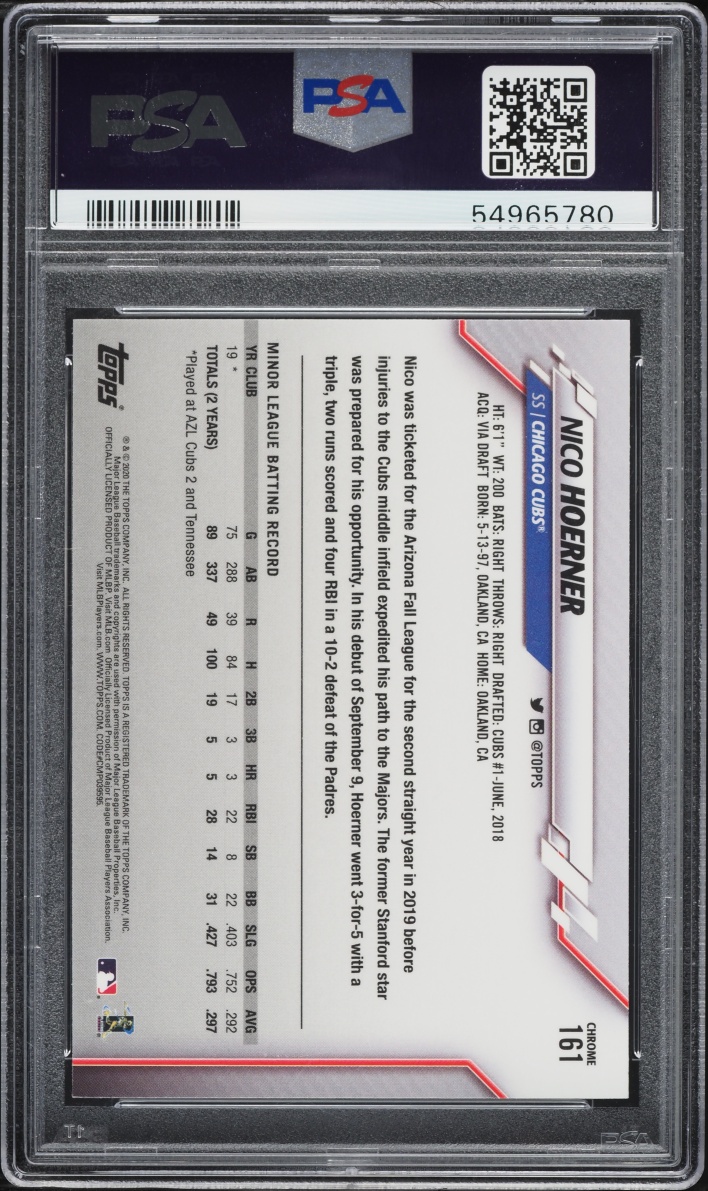 2020 Topps Chrome Nico Hoerner ROOKIE #161 PSA 10 GEM MINT