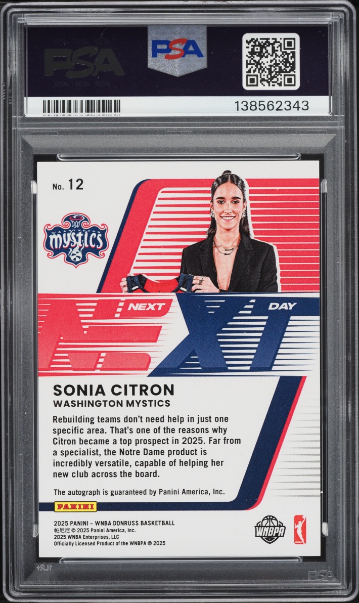 2025 Donruss WNBA Next Day Sonia Citron ROOKIE AUTO #12 PSA 10 GEM MINT