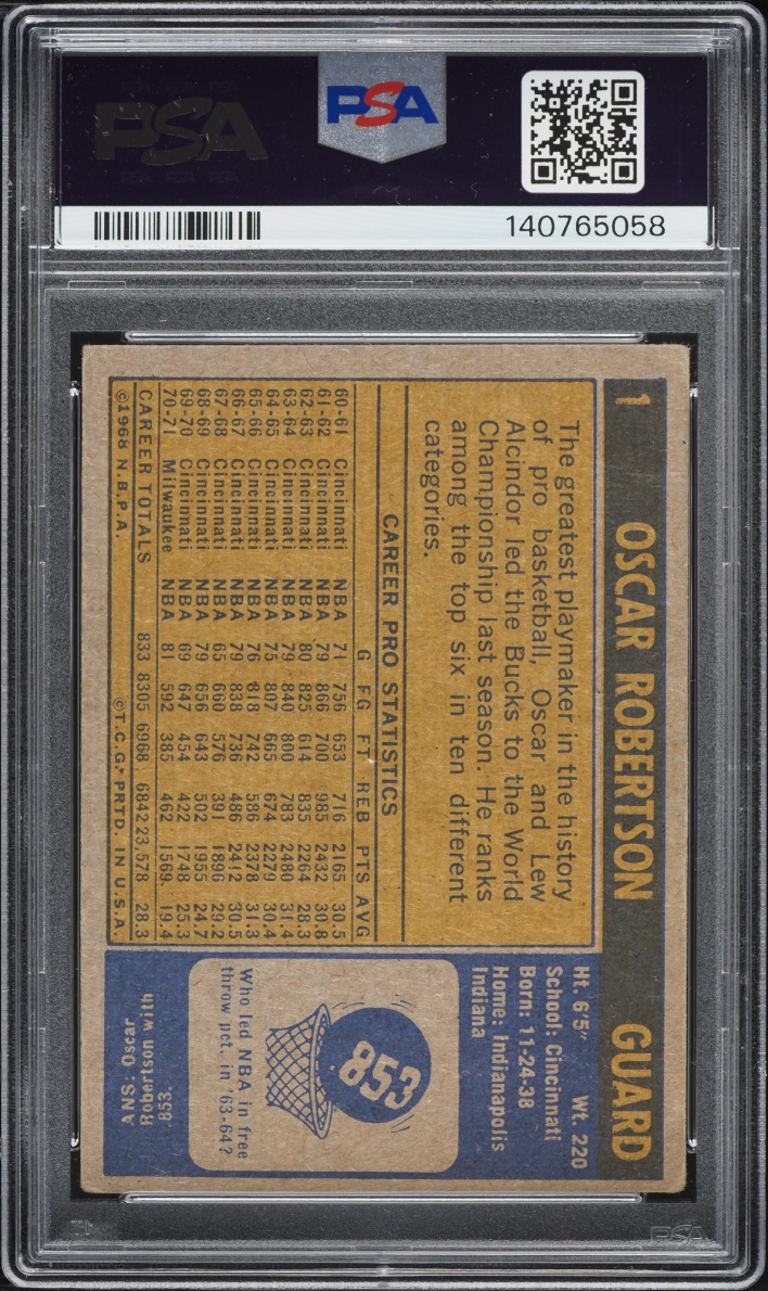 1971 Topps Basketball Oscar Robertson #1 PSA 3 (MK) VG