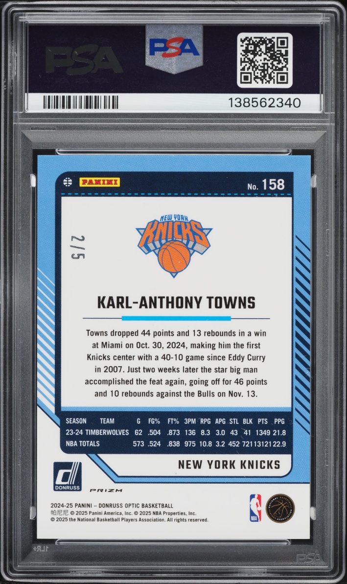 2024 Donruss Optic Green Karl-Anthony Towns /5 #158 PSA 9 MINT