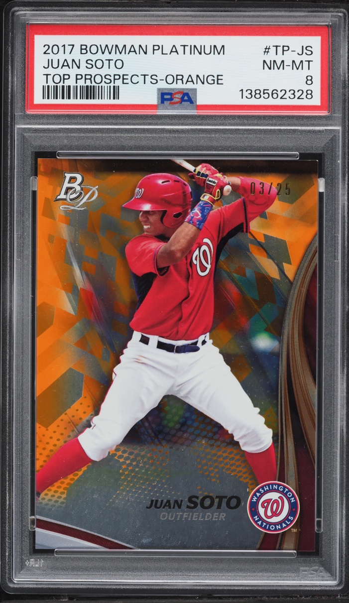 2017 Bowman Platinum Top Orange Juan Soto PROSPECT /25 #TP-JS PSA 8 NM-MT