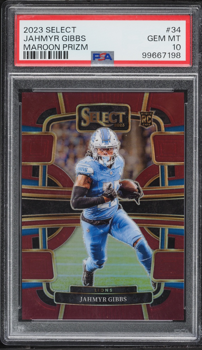 2023 Select Concourse Maroon Prizm Jahmyr Gibbs ROOKIE /175 #34 PSA 10 GEM MINT