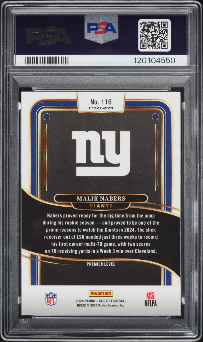 2024 Select Premier Level Silver Prizm Malik Nabers ROOKIE #116 PSA 10 GEM MINT