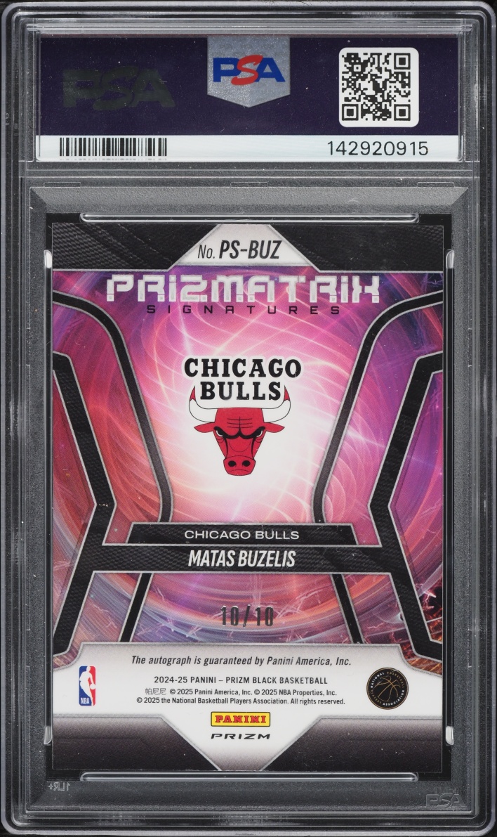 2024 Panini Prizm Black Prizmatrix Gold Matas Buzelis ROOKIE AUTO 10/10 #PS-BUZ PSA 9 MINT