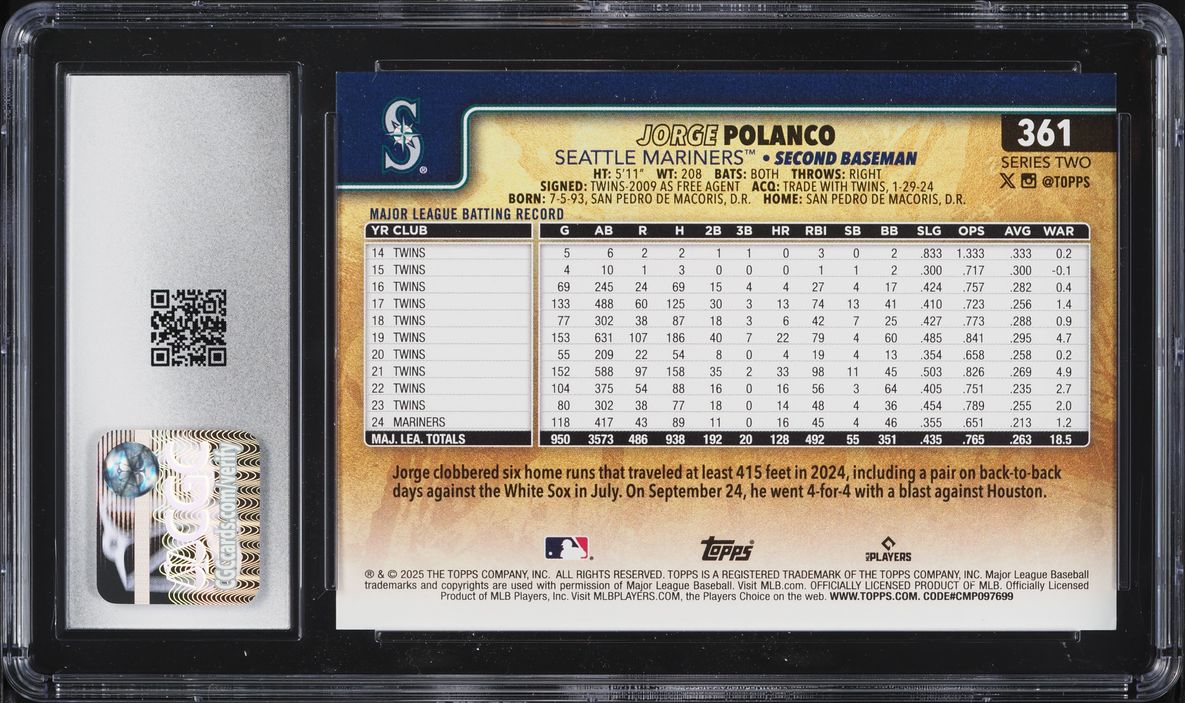 2025 Topps Golden Mirror Variation Jorge Polanco #361 CGC 8.5 NM-MT+