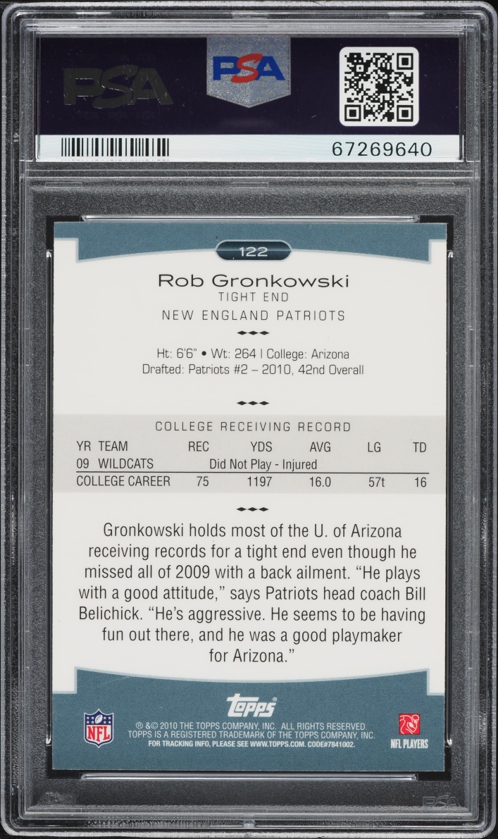 2010 Topps Platinum Rob Gronkowski ROOKIE #122 PSA 7 NRMT