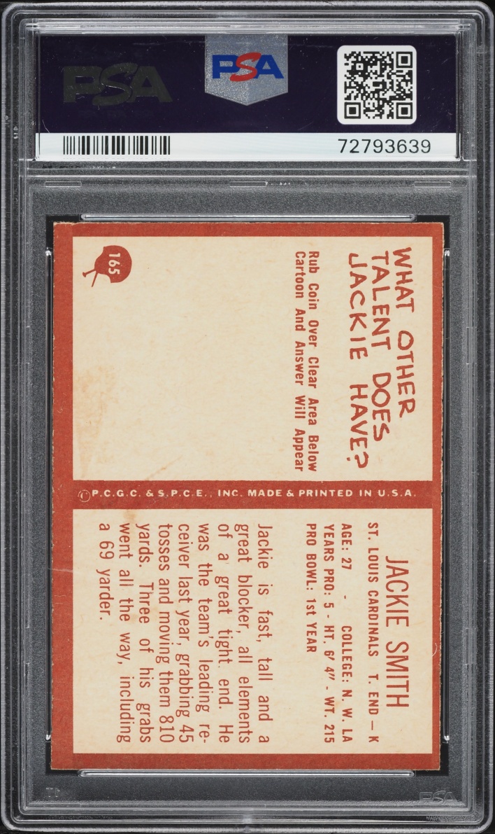 1967 Philadelphia Jackie Smith ROOKIE #165 PSA 4 VGEX