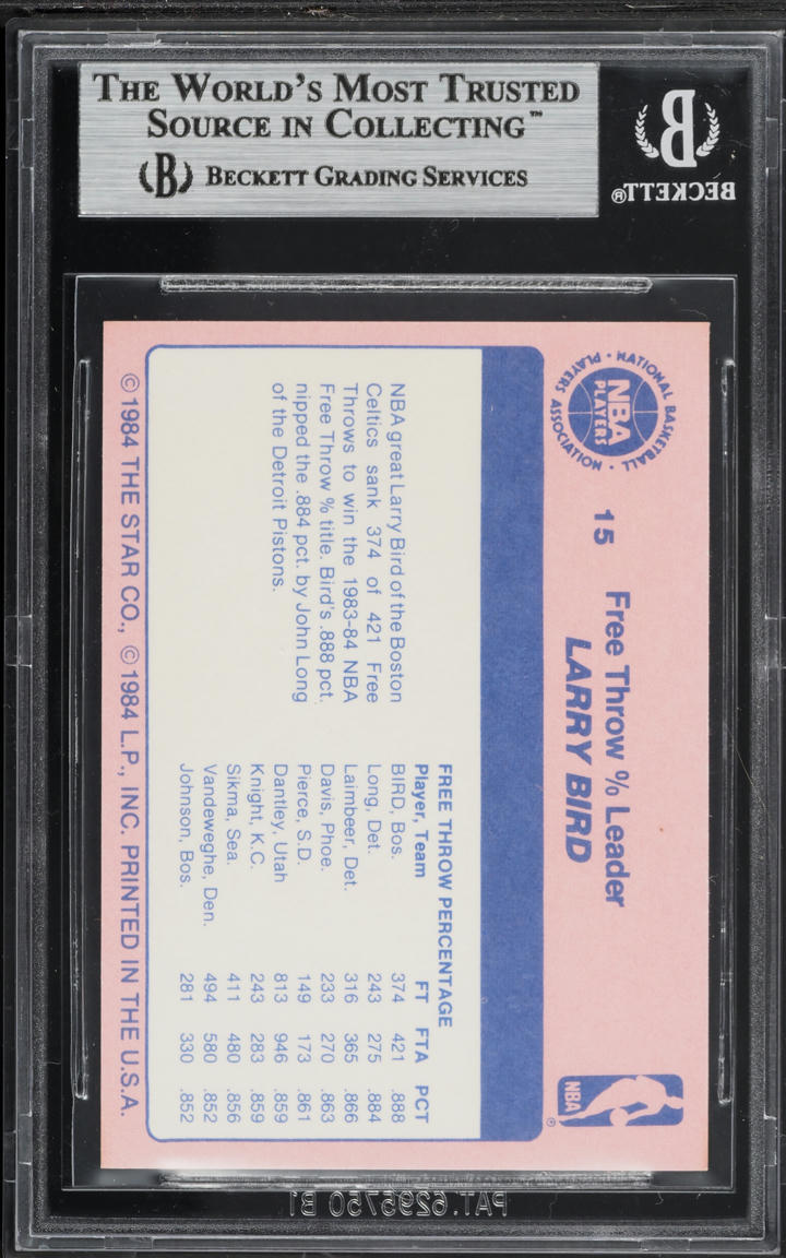 1984 Star Award Banquet Larry Bird FREE THROW % LEADER #15 BGS 9 MINT