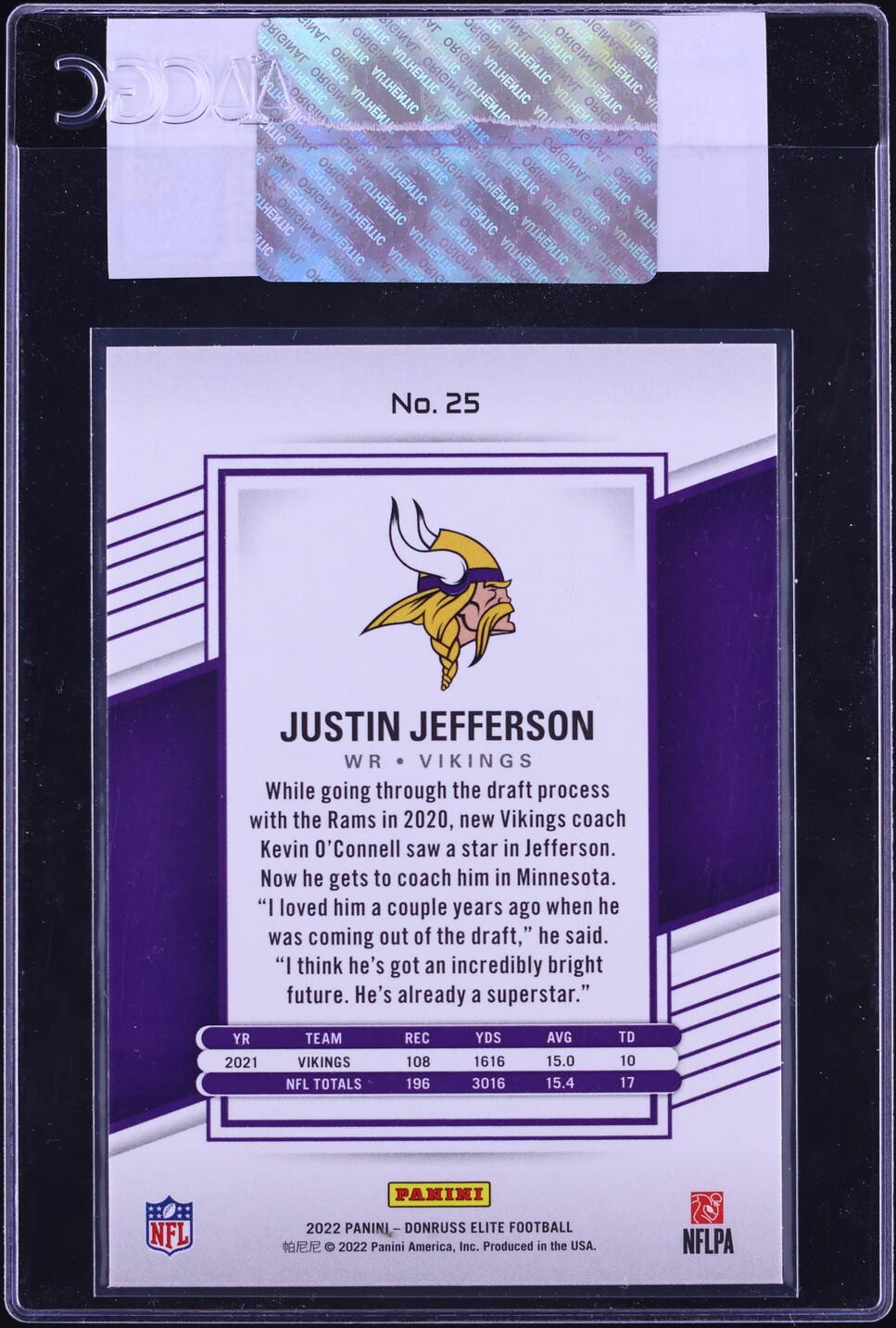 2022 Donruss Elite Justin Jefferson #25 CGC AUTH
