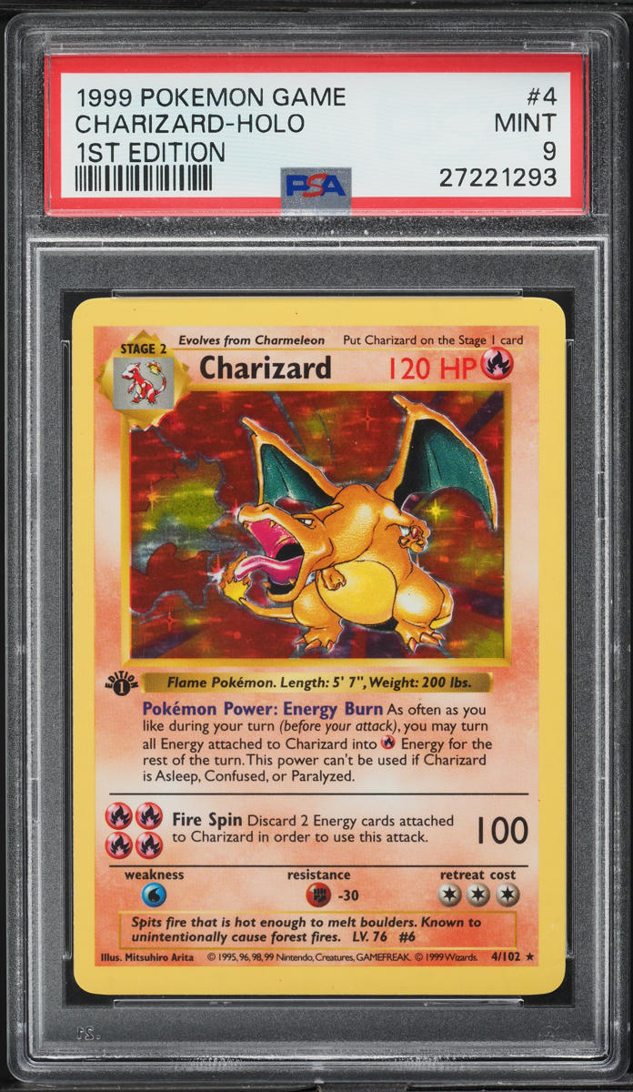 1999 Pokemon Base Set Shadowless 1st Edition Holo Charizard #4 PSA 9 MINT