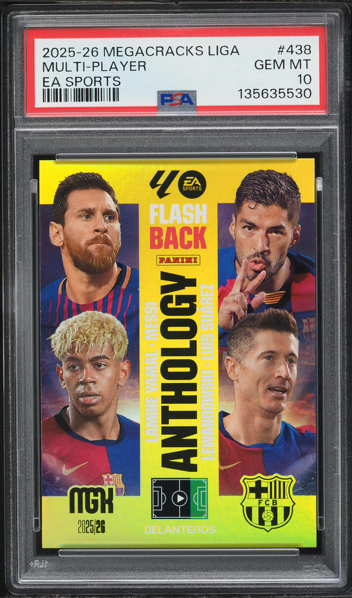 2025 Panini Megacracks La Liga EA Sports Lewandowski Suarez Lamine Yamal Lionel Messi PSA 10