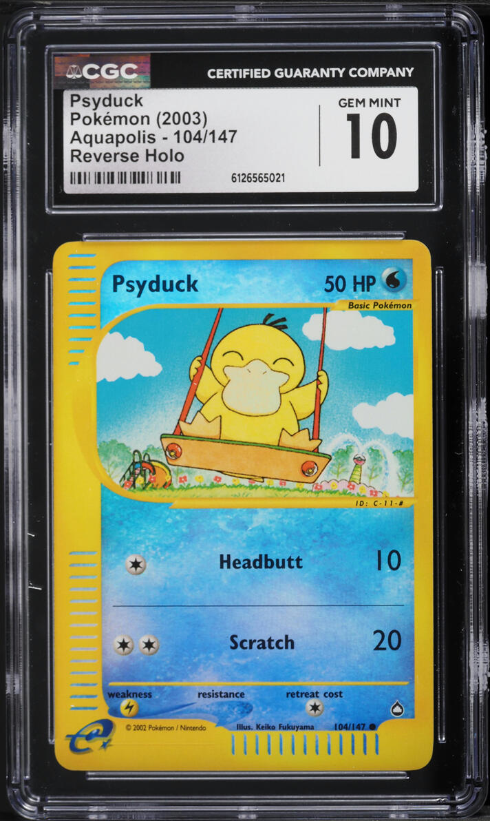 2003 Pokemon Aquapolis Reverse Holo Psyduck #104 CGC 10 GEM MINT