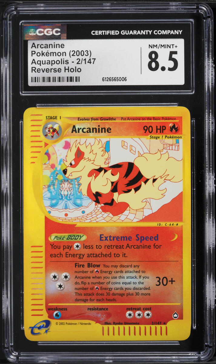 2003 Pokemon Aquapolis Reverse Holo Arcanine #2 CGC 8.5 NM-MT+