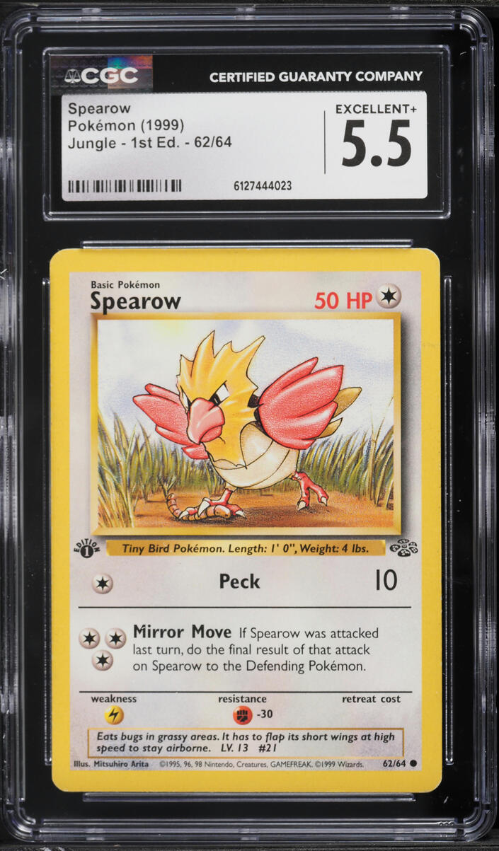1999 Pokemon Jungle 1st Edition Spearow #62 CGC 5.5 EX+