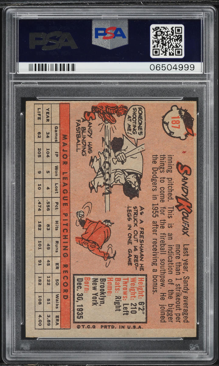 1958 Topps Sandy Koufax #187 PSA 8.5 NM-MT+