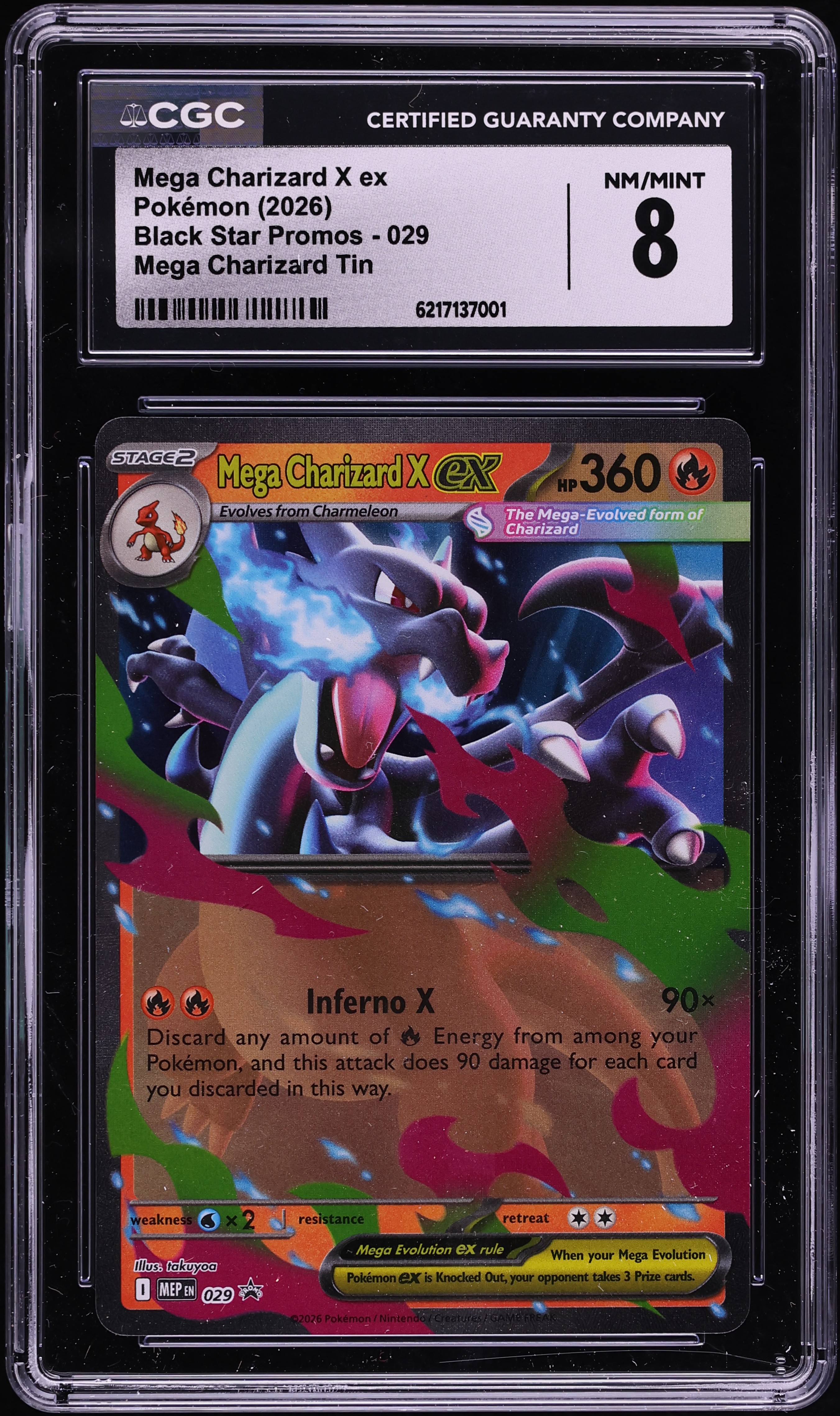 2026 Pokemon Mega Evolution Black Star Promo Tin Mega Charizard X Ex #29 CGC 8 NM-MT