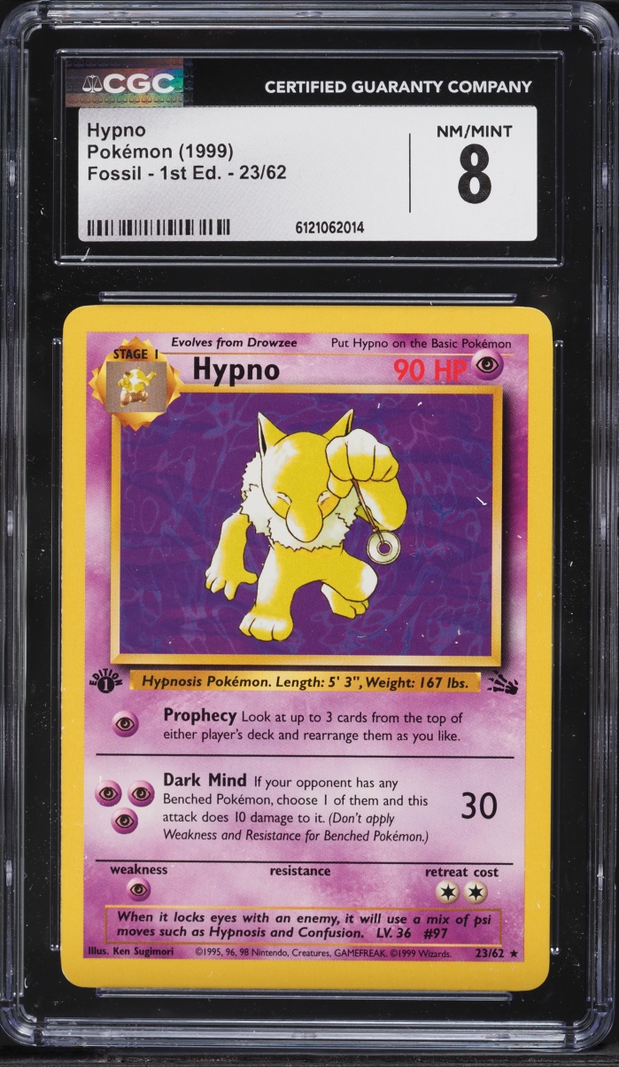 1999 Pokemon Fossil 1st Edition Hypno #23 CGC 8 NM-MT