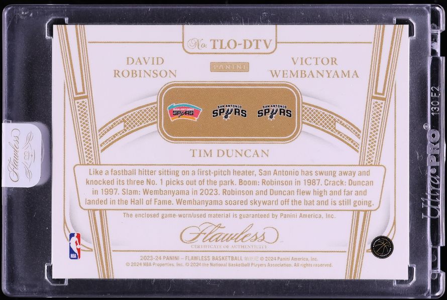 2023 Flawless Triple David Robinson Tim Duncan Victor Wembanyama ROOKIE NBA LOGOMAN PATCH 1/1