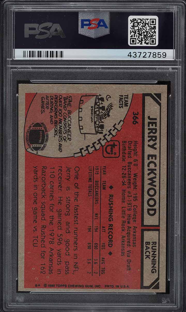 1980 Topps Football Jerry Eckwood #366 PSA 10 GEM MINT