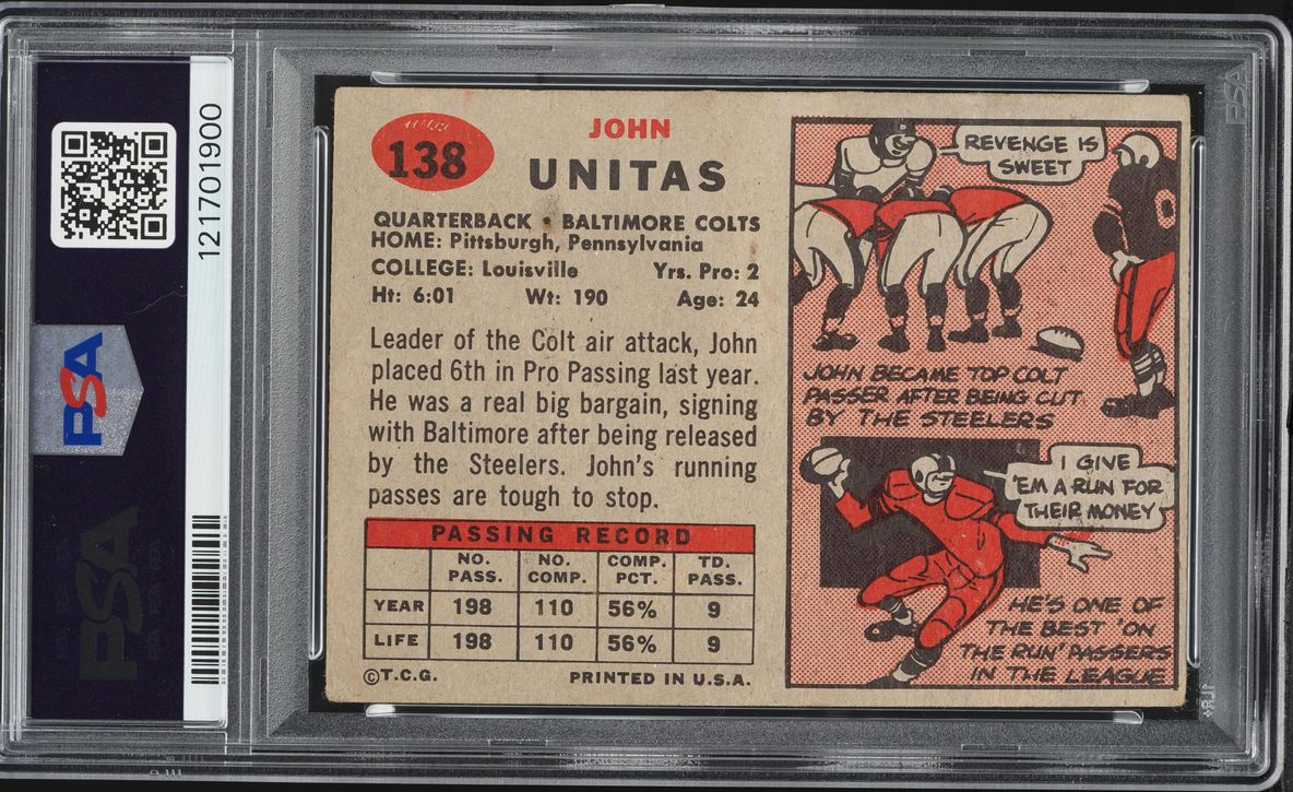 1957 Topps Football Johnny Unitas ROOKIE #138 PSA 2 GD