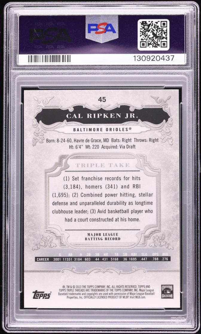 2013 Topps Triple Threads Cal Ripken Jr #45 PSA 10 GEM MINT