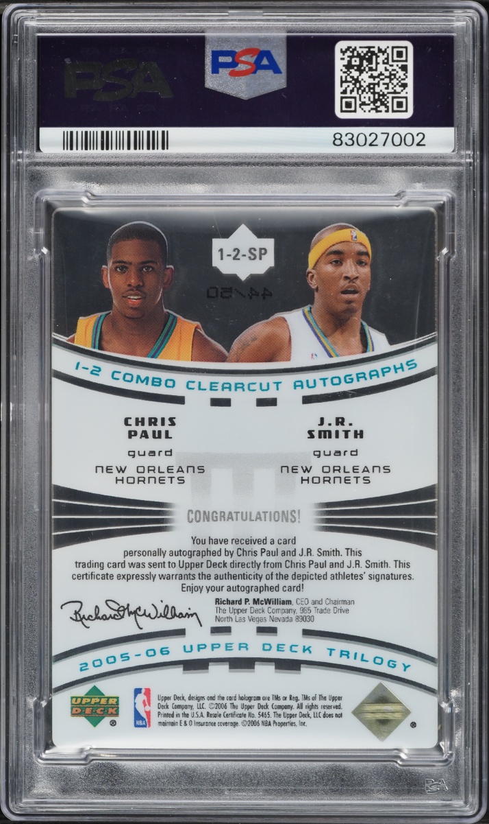 2005 Upper Deck Trilogy 1-2 Combo Clearcut Chris Paul JR Smith ROOKIE AUTO /50 #SP PSA 9 MINT