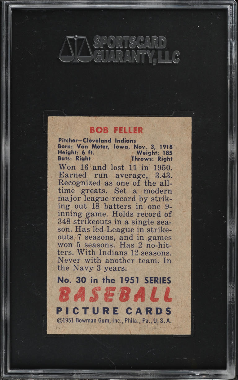1951 Bowman Bob Feller #30 SGC 8 NM-MT