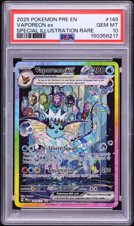 2025 Pokemon Scarlet & Violet Prismatic Evolutions SIR Vaporeon ex #149 PSA 10 GEM MINT