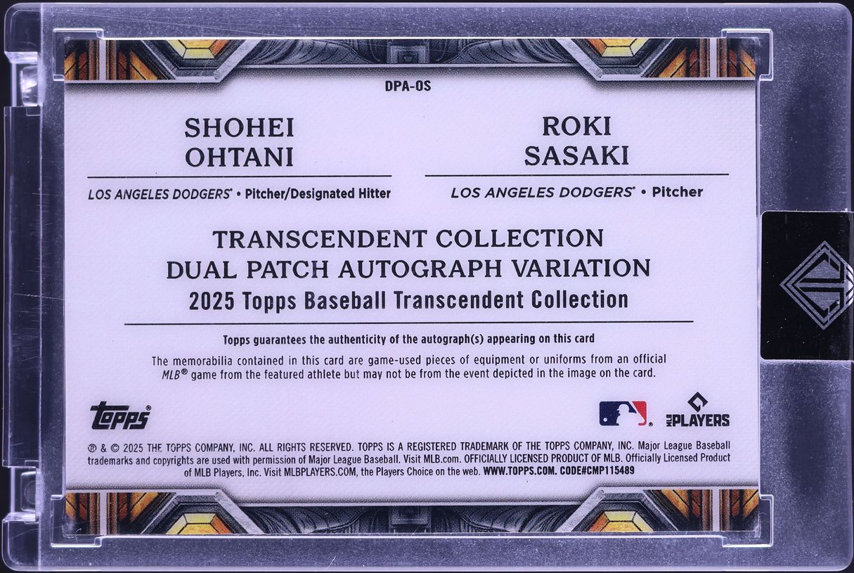 2025 Topps Transcendent Collection Dual Shohei Ohtani Roki Sasaki ROOKIE PATCH AUTO /10 #DPA-OS