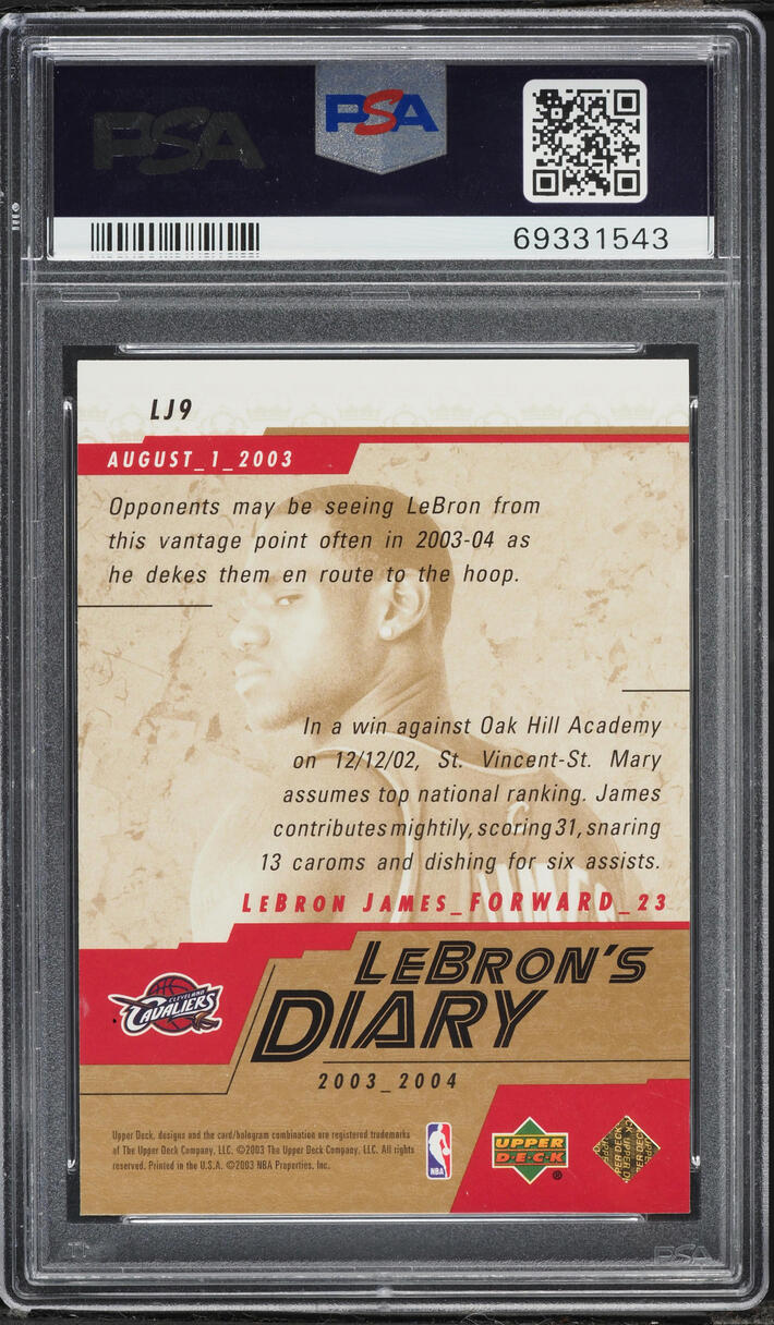 2003 Upper Deck Diary LeBron James ROOKIE #LJ9 PSA 10 GEM MINT
