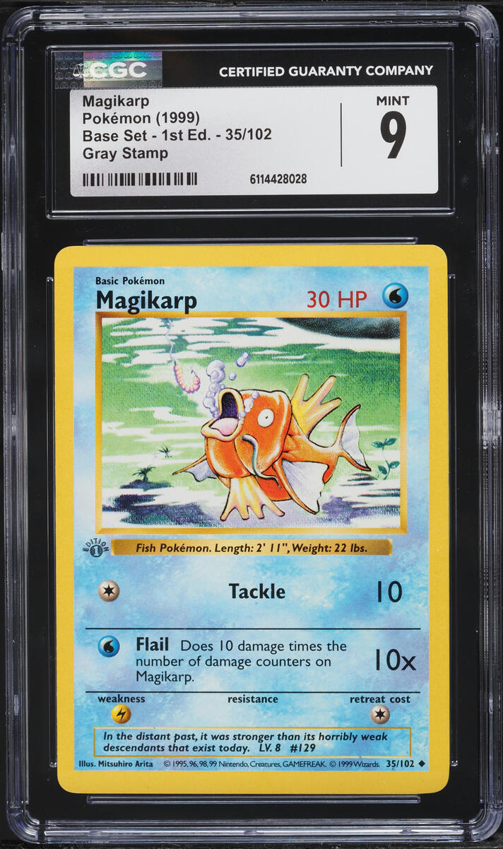 1999 Pokemon Base Set Shadowless 1st Edition Gray Stamp Magikarp #35 CGC 9 MINT