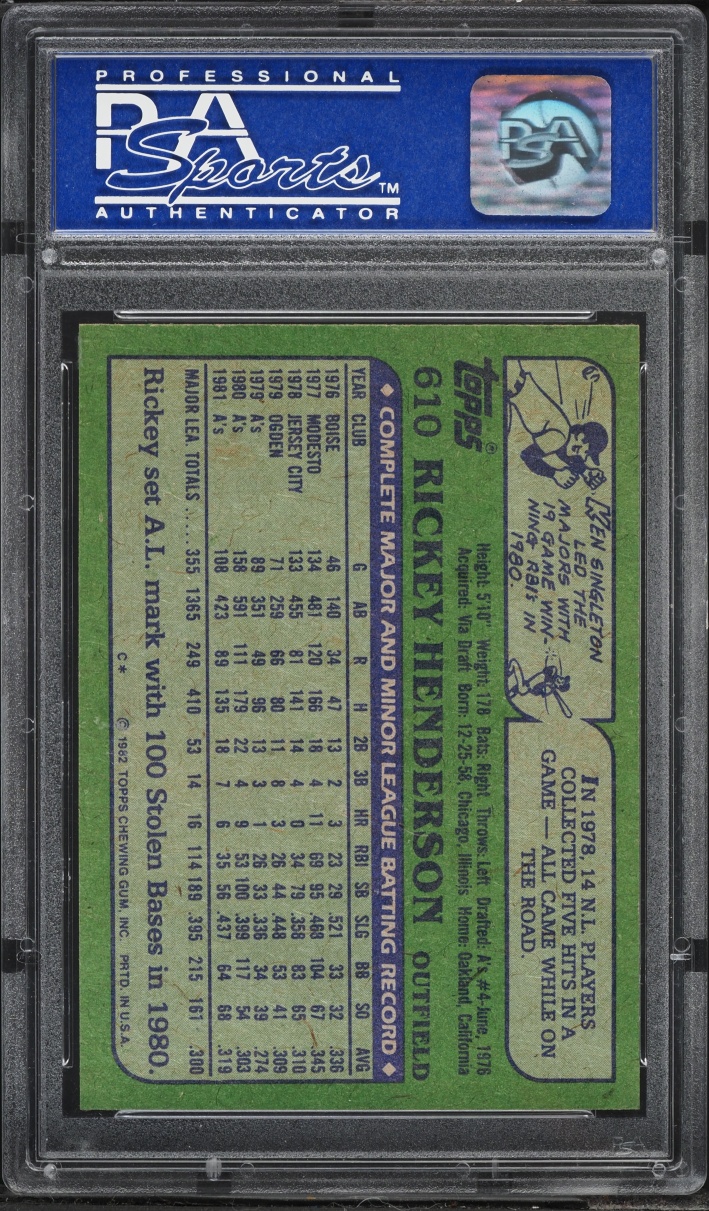 1982 Topps Rickey Henderson #610 PSA 9 MINT